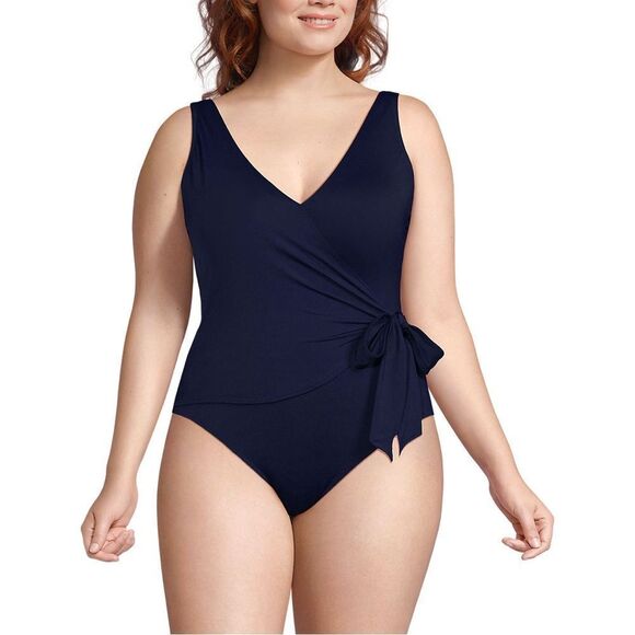 Land's End Plus size side tie soft cup adjustable tie swimsuit navy various size - Picture 1 of 9